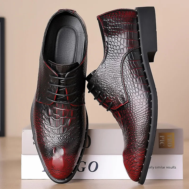 Genuine Leather Men Shoes Luxury Crocodile skin Men's Dress Shoes Lace-Up Wedding Party Shoe Business Office Men Oxfords Shoes