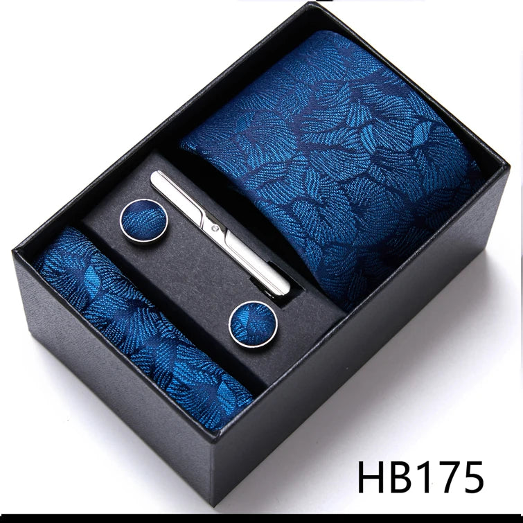 Jacquard Fashion Brand Tie Pocket Squares Set For Men Tie Handkerchief  Cufflink Necktie Gift Box Fit Wedding Holiday Workplace
