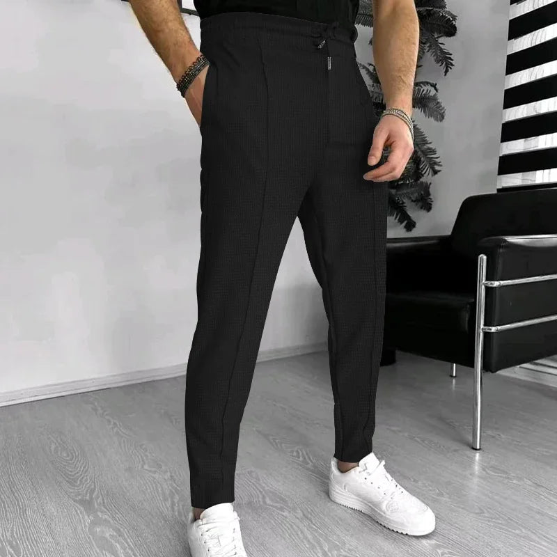 Men's Waffle Knit Long Sleeve Polo Shirt Tracksuit Button Detail Casual Two-Piece Comfortable Daily Wear Sports Outfit