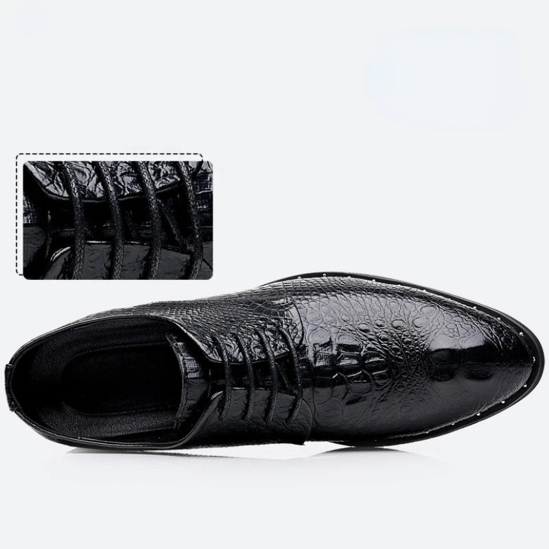 Genuine Leather Men Shoes Luxury Crocodile skin Men's Dress Shoes Lace-Up Wedding Party Shoe Business Office Men Oxfords Shoes