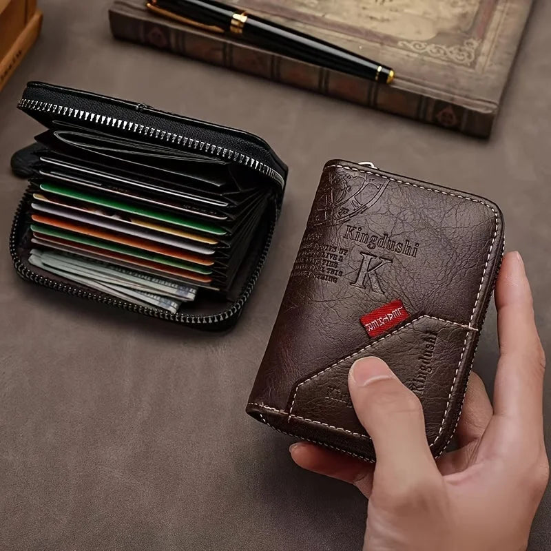 Vintage-Inspired Compact PU Leather Wallet - Multiple Card Slots, Portable Credit Card Holder, Stylish Retro Design
