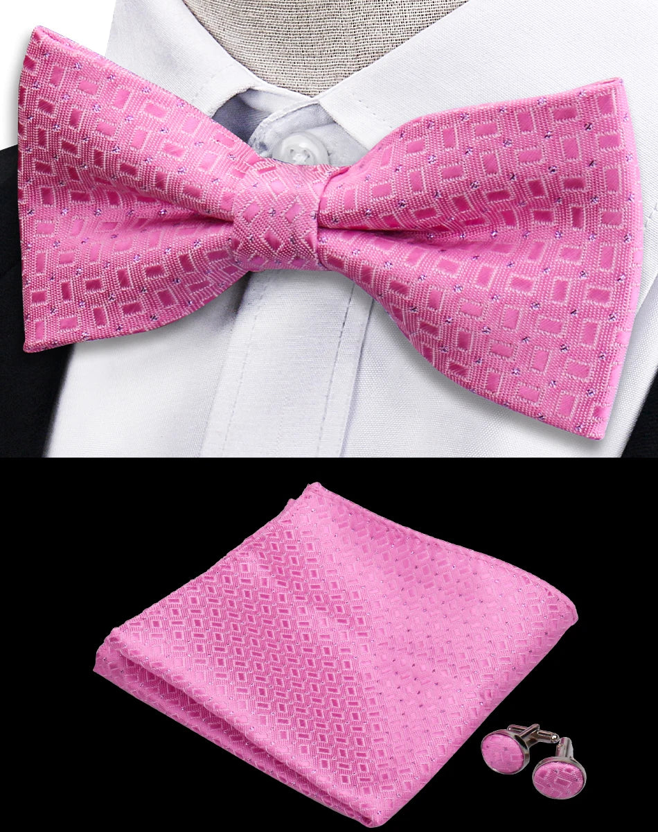 3pcs Bow Tie For Men Bowtie Handkerchief Cufflink Set For Shirts Fit Business Wedding Butterfly Paisley Pocket Square Bowtie Man