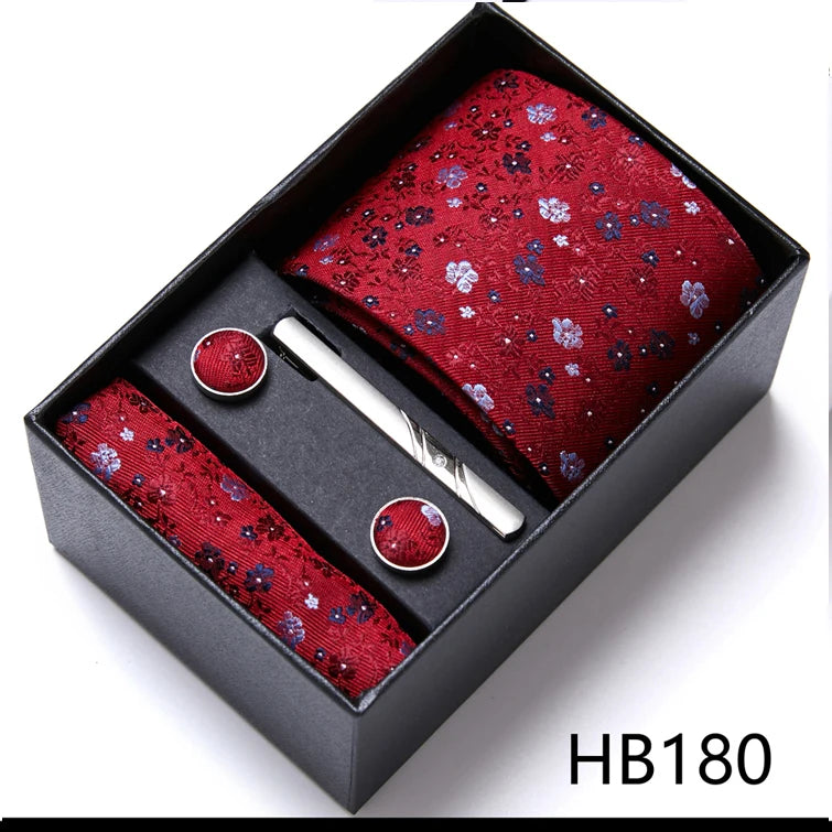 Jacquard Fashion Brand Tie Pocket Squares Set For Men Tie Handkerchief  Cufflink Necktie Gift Box Fit Wedding Holiday Workplace