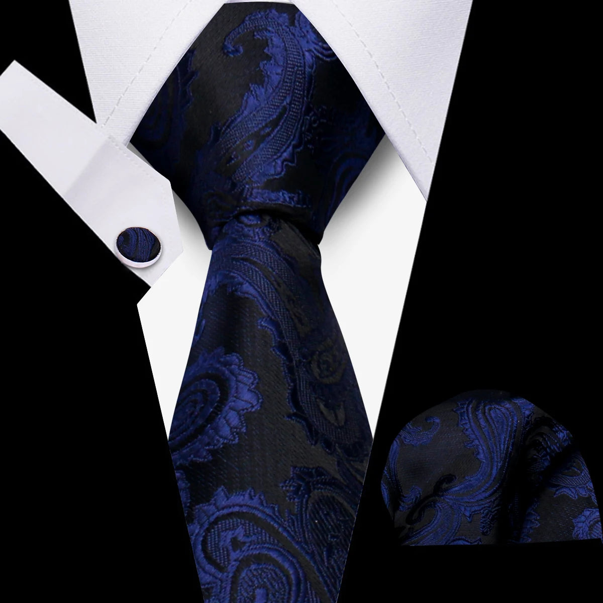 Tie Man Luxury Business Neck Tie For Mens Cufflinks Pocket Square Set 7.5cm Necktie For Wedding Party Shirts Sets White Cravats