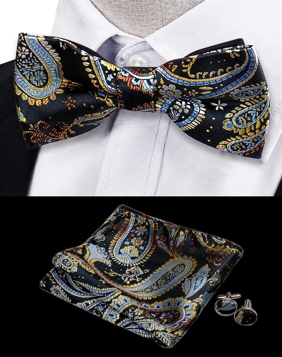 3pcs Bow Tie For Men Bowtie Handkerchief Cufflink Set For Shirts Fit Business Wedding Butterfly Paisley Pocket Square Bowtie Man