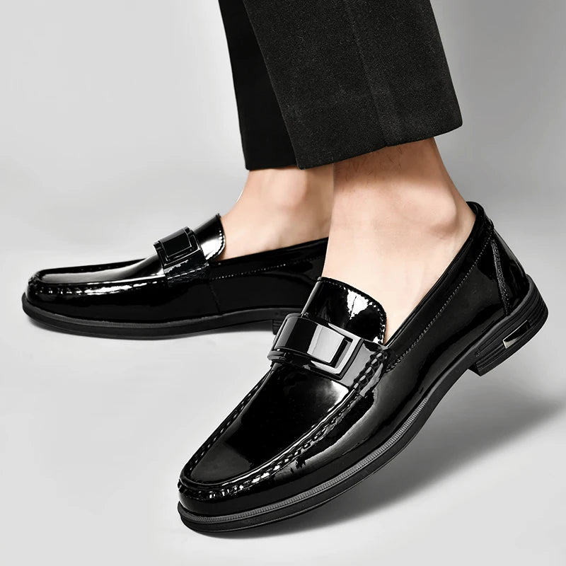 Men's Patent Leather Loafers  Business Shoes Hollowed Out and Breathable Men's Genuine Leather Casual Shoes Big Size 47 48