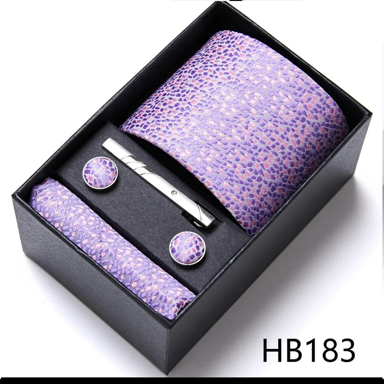 Jacquard Fashion Brand Tie Pocket Squares Set For Men Tie Handkerchief  Cufflink Necktie Gift Box Fit Wedding Holiday Workplace