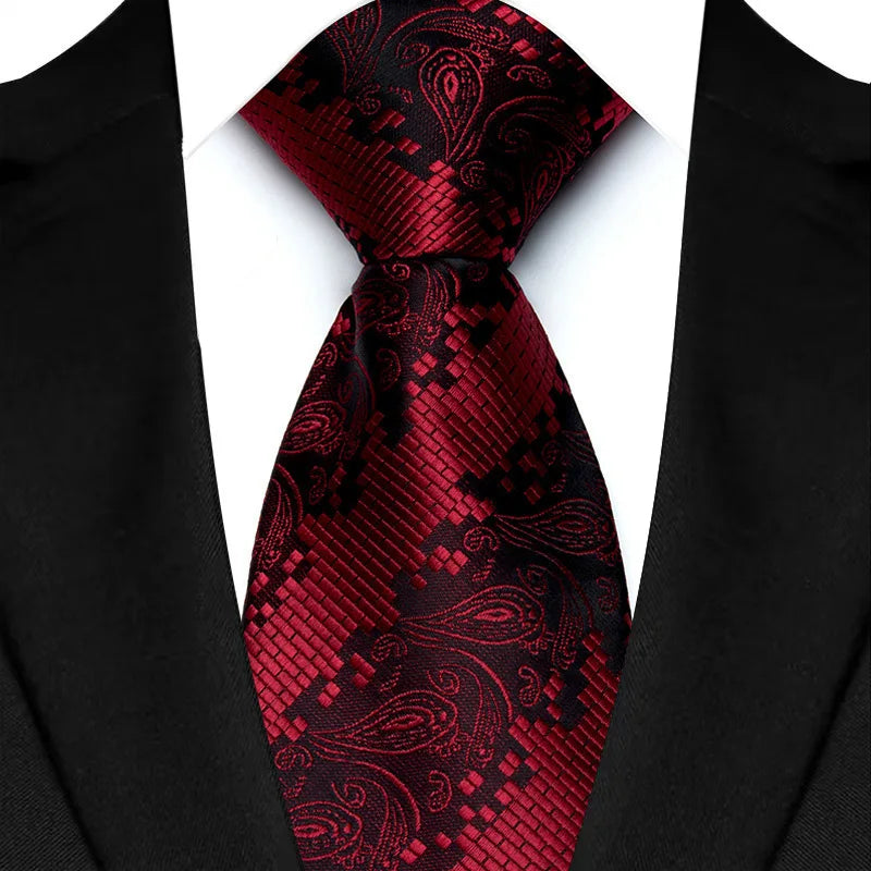 New Design Wedding 8CM Men Tie Dark Red Striped Paisley Flower Neckties For Men Business Party Groom Collar Accessories Gift