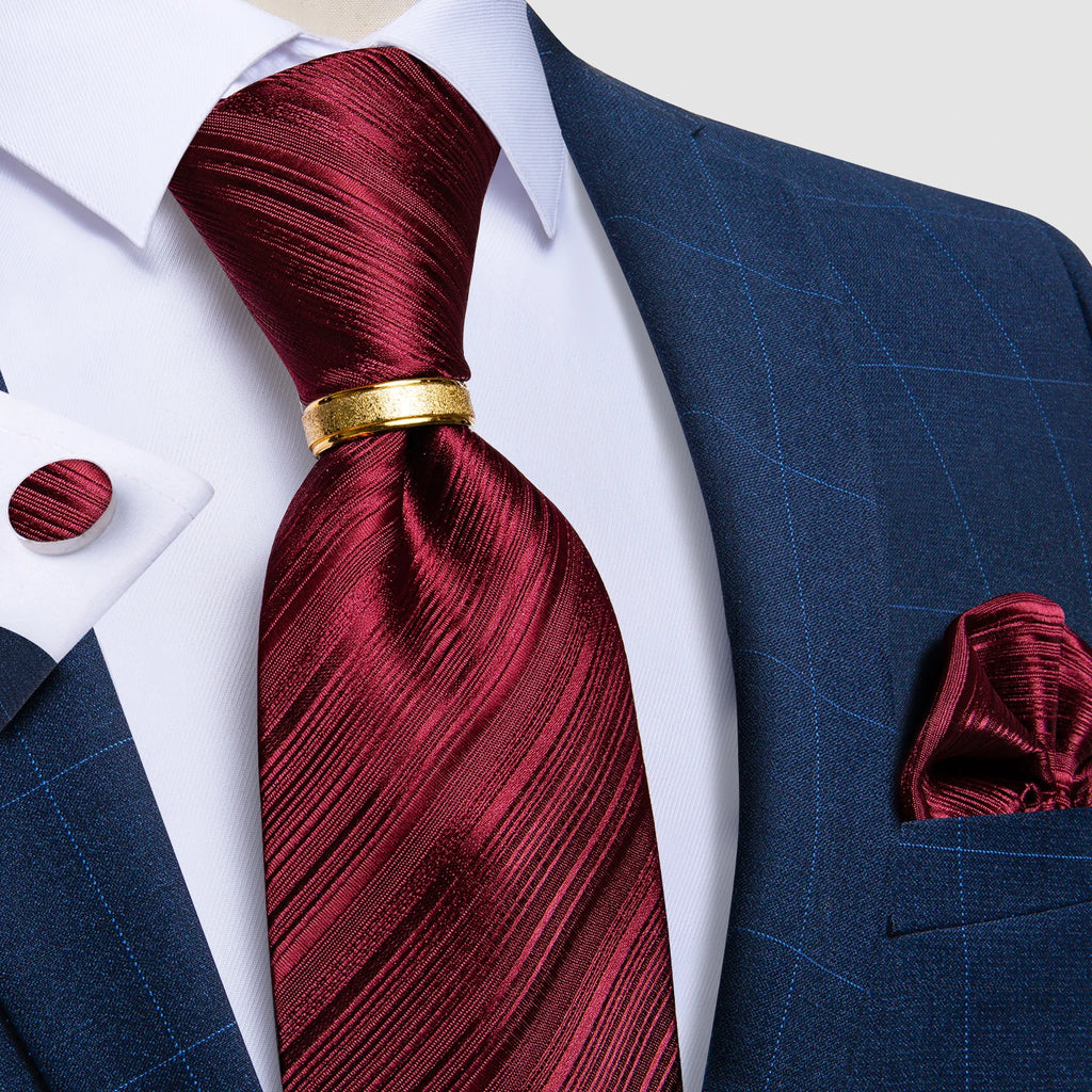 Pink blue Striped Men's Ties Business Wedding Neck Tie Pocket Square Cufflinks Tie Ring Men's Gift Gravata DiBanGu