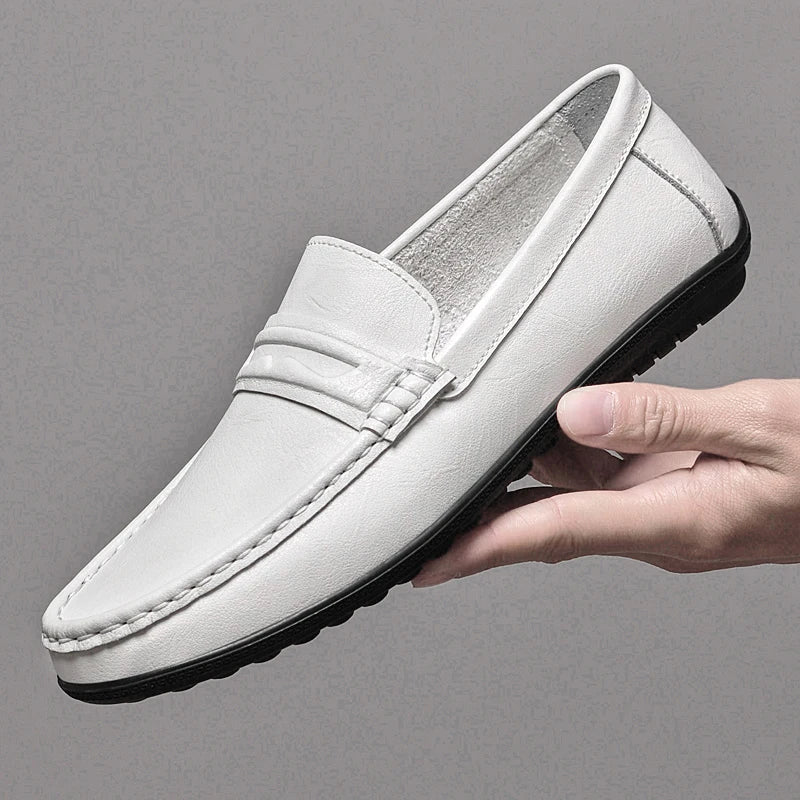 2025 New Casual Leather Mens Loafers Stylish Design Comfy Outdoor Slip on Walking Shoes Fashion Hollow Breathable Driving Flats