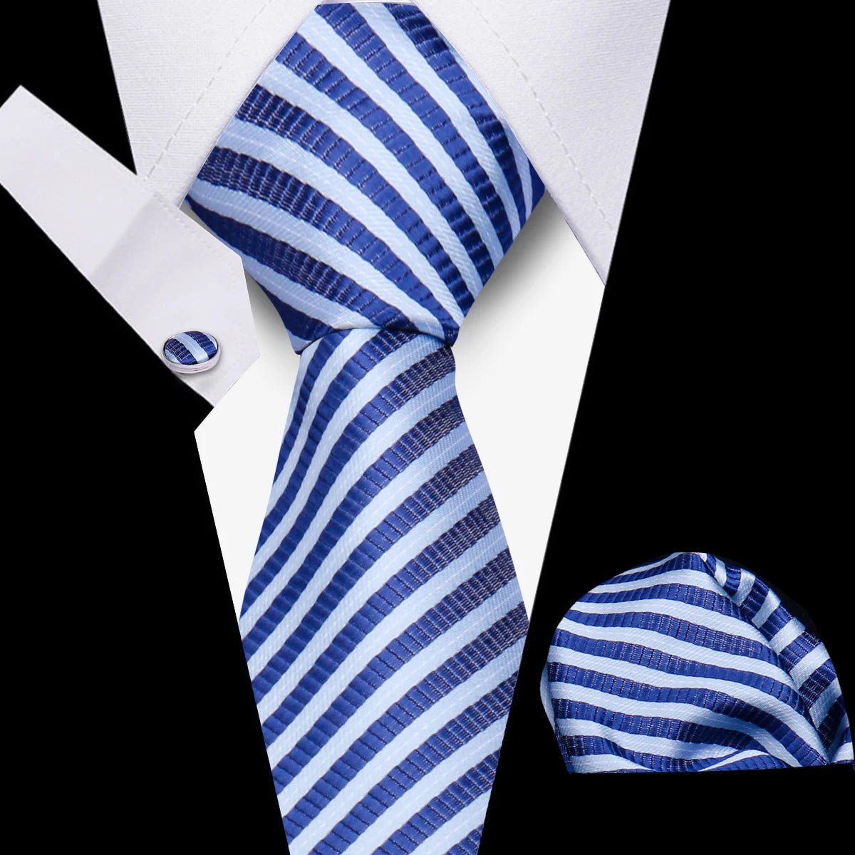 Tie Man Luxury Business Neck Tie For Mens Cufflinks Pocket Square Set 7.5cm Necktie For Wedding Party Shirts Sets White Cravats