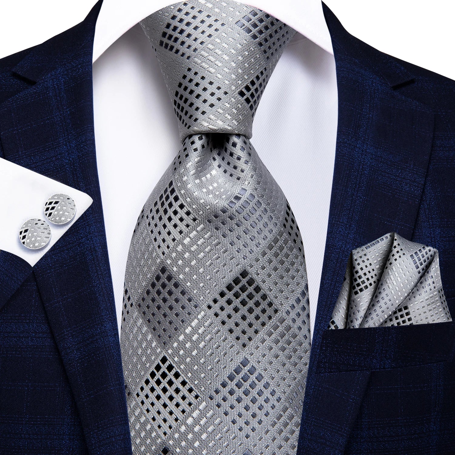 Hi-Tie Luxury Silver Novelty Men Tie Gravata Silk Wedding Necktie For Men Hanky Cufflink Set Fashion Design BusinessDropshipping