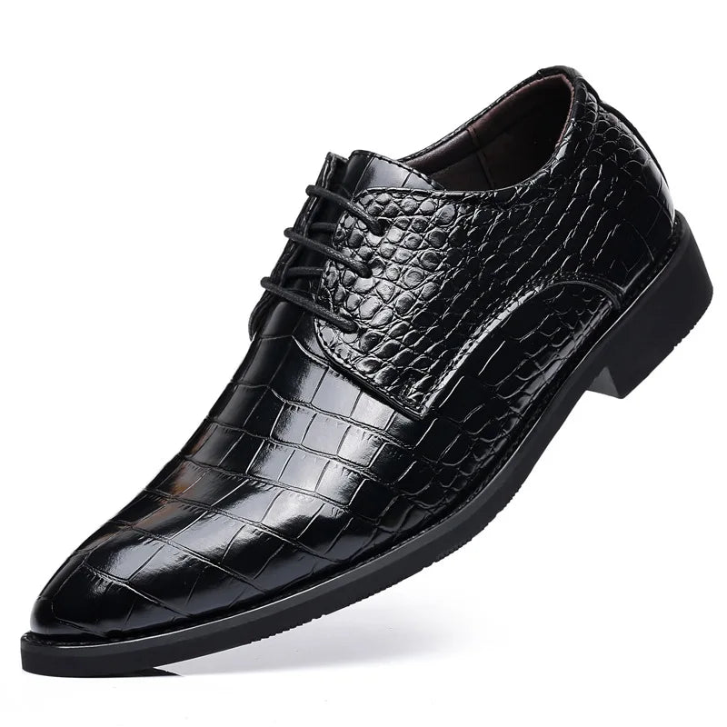 Crocodile Skin Luxury Brand Men's Leather Shoes Lace Pointy Derby Oxford Print Casual Men's Dress Shoes Wedding Party Shoes
