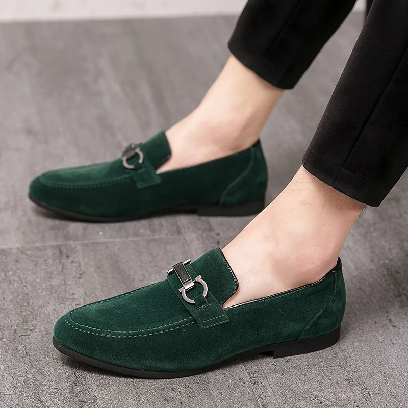 Classic Green Men's Suede Moccasins Large Size 47 Breathable Leather Loafers Men Low Slip-on Casual Shoes for Men zapatos hombre