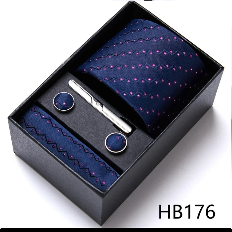 Jacquard Fashion Brand Tie Pocket Squares Set For Men Tie Handkerchief  Cufflink Necktie Gift Box Fit Wedding Holiday Workplace