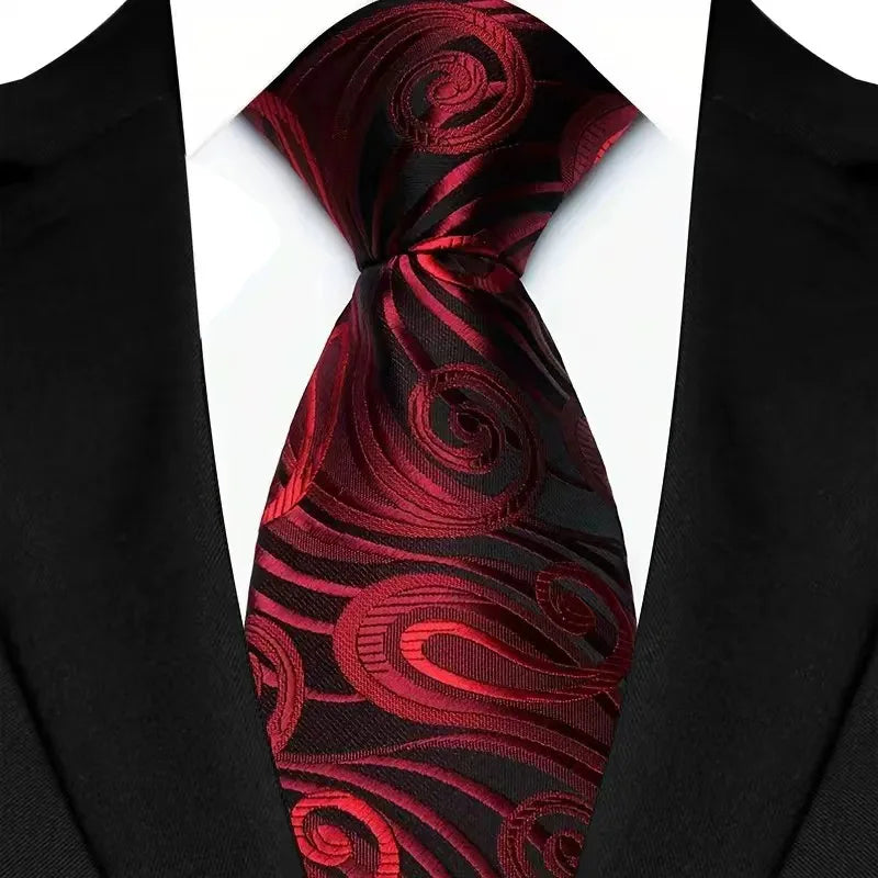 New Design Wedding 8CM Men Tie Dark Red Striped Paisley Flower Neckties For Men Business Party Groom Collar Accessories Gift