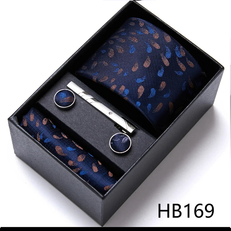 Jacquard Fashion Brand Tie Pocket Squares Set For Men Tie Handkerchief  Cufflink Necktie Gift Box Fit Wedding Holiday Workplace