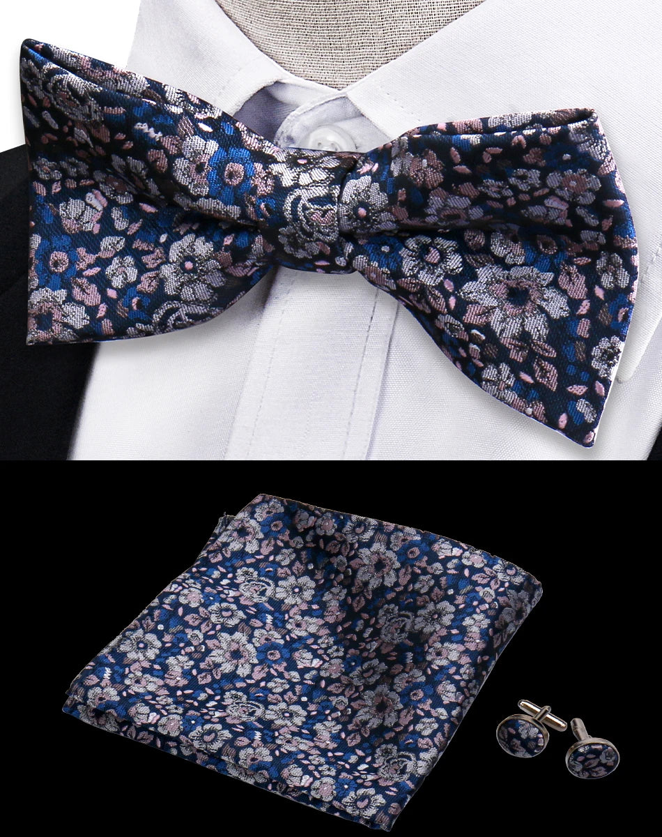 3pcs Bow Tie For Men Bowtie Handkerchief Cufflink Set For Shirts Fit Business Wedding Butterfly Paisley Pocket Square Bowtie Man