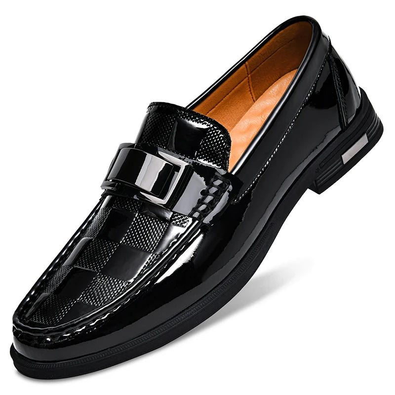 Men's Patent Leather Loafers  Business Shoes Hollowed Out and Breathable Men's Genuine Leather Casual Shoes Big Size 47 48
