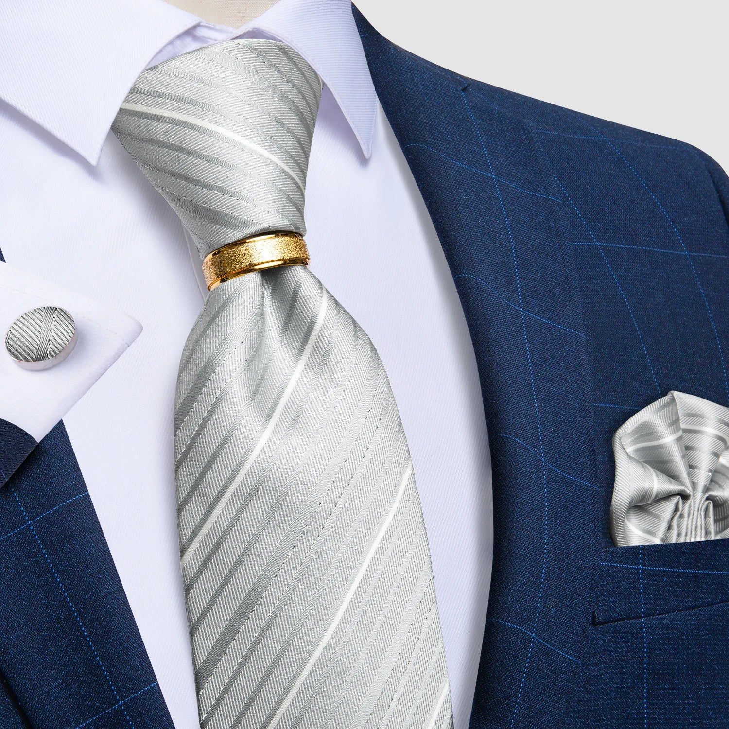 Pink blue Striped Men's Ties Business Wedding Neck Tie Pocket Square Cufflinks Tie Ring Men's Gift Gravata DiBanGu