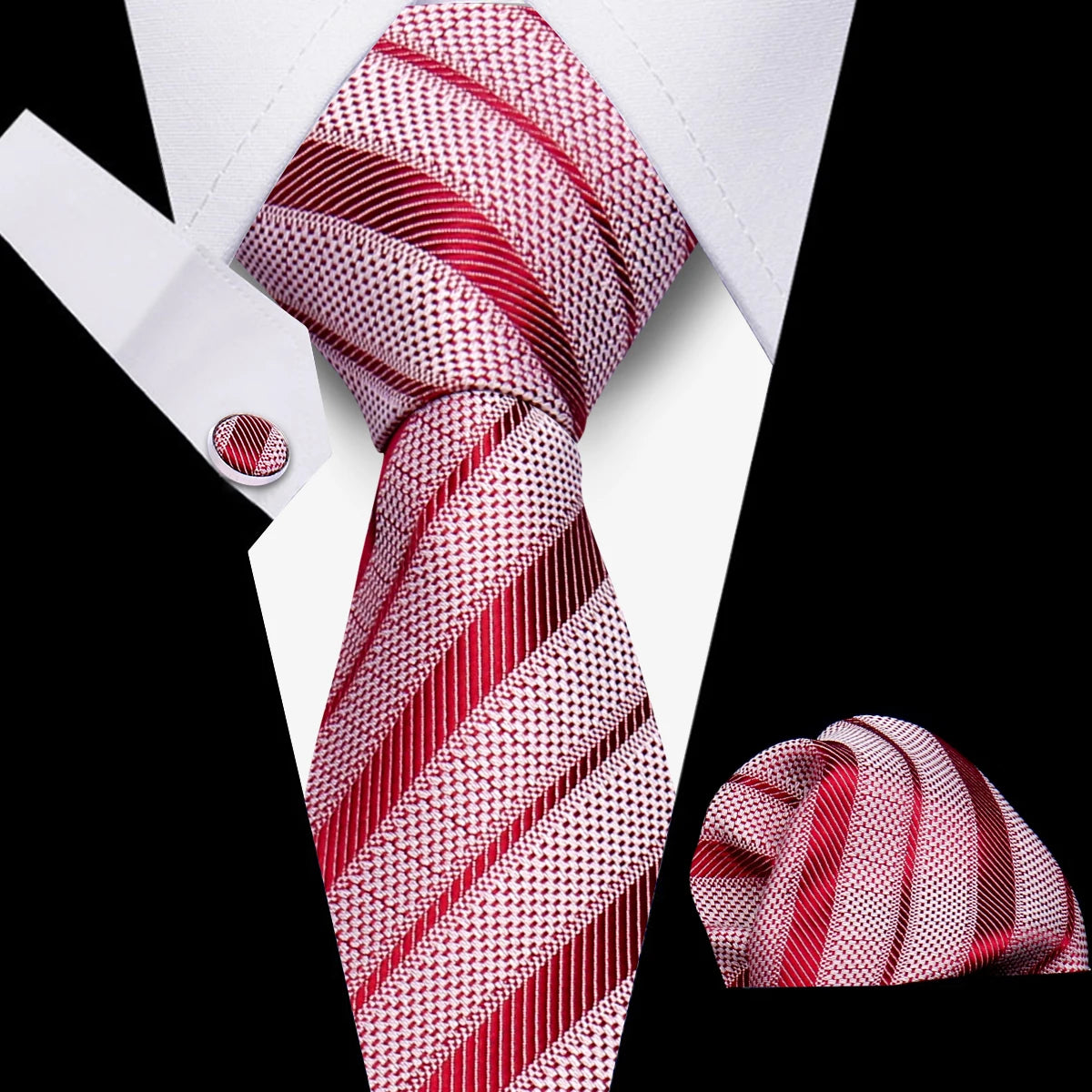 Tie Man Luxury Business Neck Tie For Mens Cufflinks Pocket Square Set 7.5cm Necktie For Wedding Party Shirts Sets White Cravats