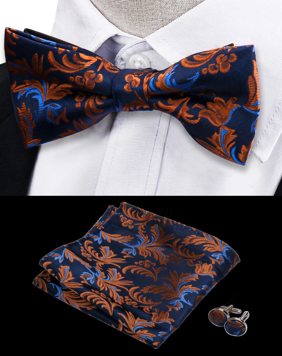 3pcs Bow Tie For Men Bowtie Handkerchief Cufflink Set For Shirts Fit Business Wedding Butterfly Paisley Pocket Square Bowtie Man