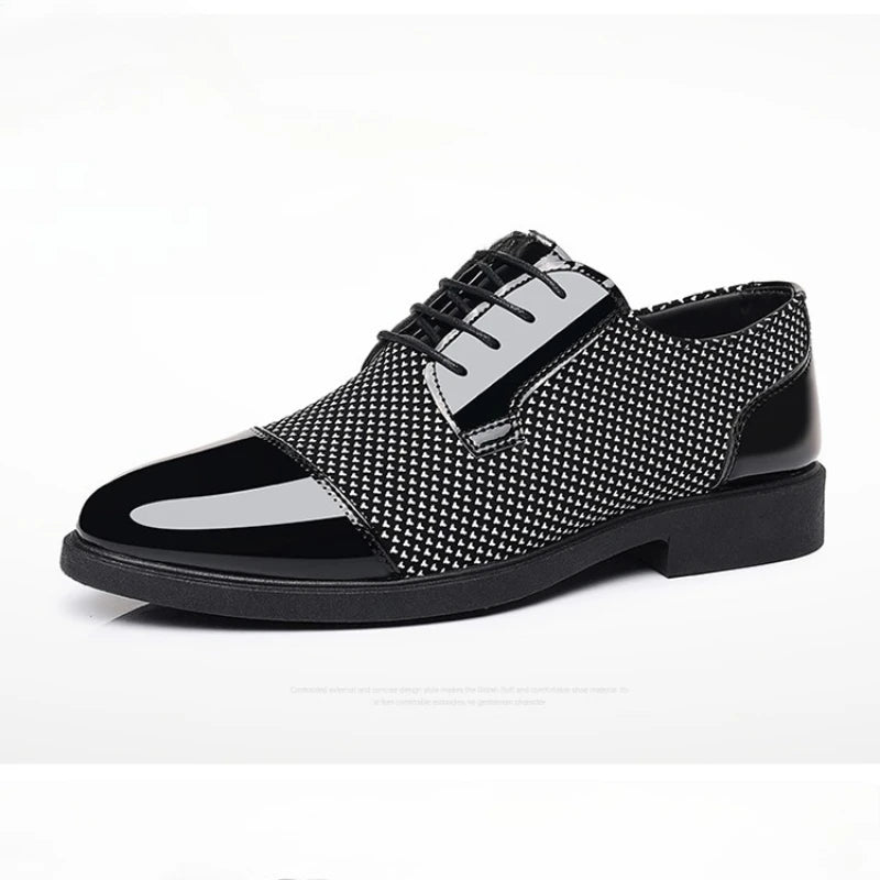 Shiny Formal Shoes Men Business Leather Shoes Oxford Breathable Patent Leather Dress Shoes Men Office Wedding Flats Formal Shoes