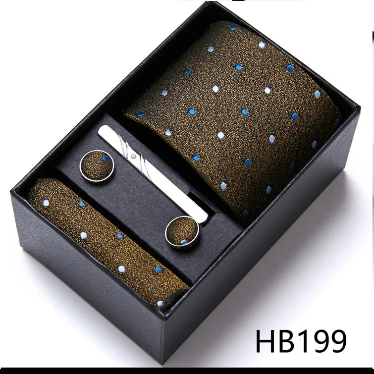 Jacquard Fashion Brand Tie Pocket Squares Set For Men Tie Handkerchief  Cufflink Necktie Gift Box Fit Wedding Holiday Workplace