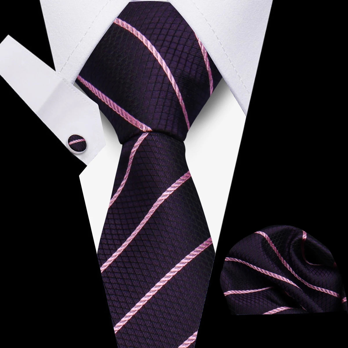 Tie Man Luxury Business Neck Tie For Mens Cufflinks Pocket Square Set 7.5cm Necktie For Wedding Party Shirts Sets White Cravats