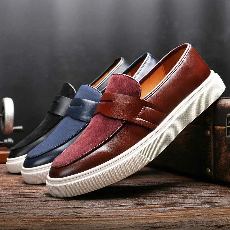 Fashion Men's Casual Slip-on Leather Shoes Men Classic British Style Penny Loafers Mens Outdoor Board Shoe Driving Flats