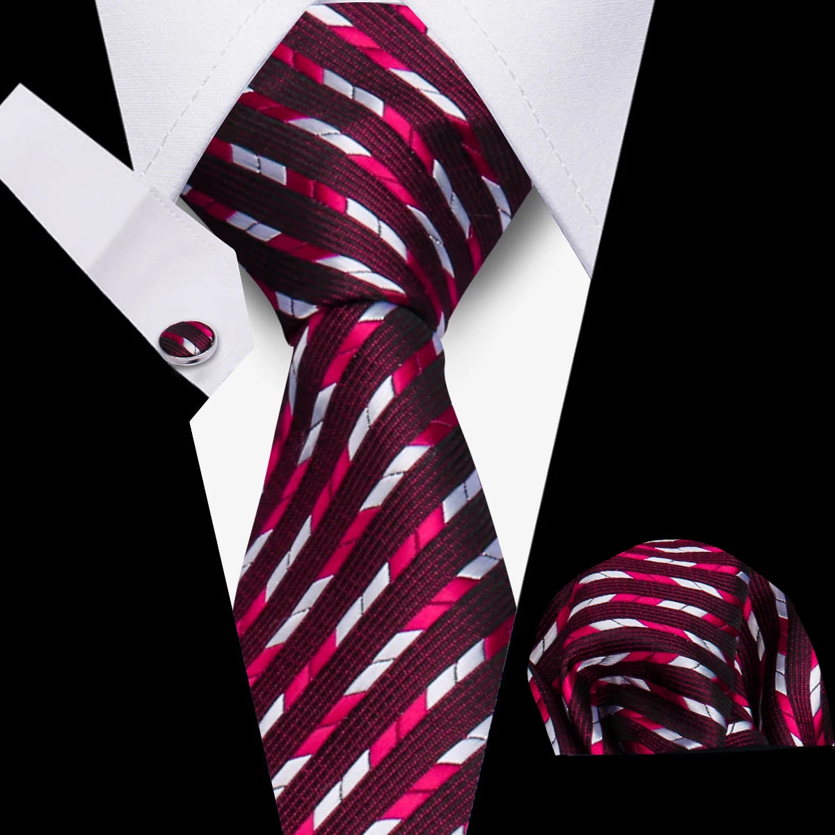 Tie Man Luxury Business Neck Tie For Mens Cufflinks Pocket Square Set 7.5cm Necktie For Wedding Party Shirts Sets White Cravats