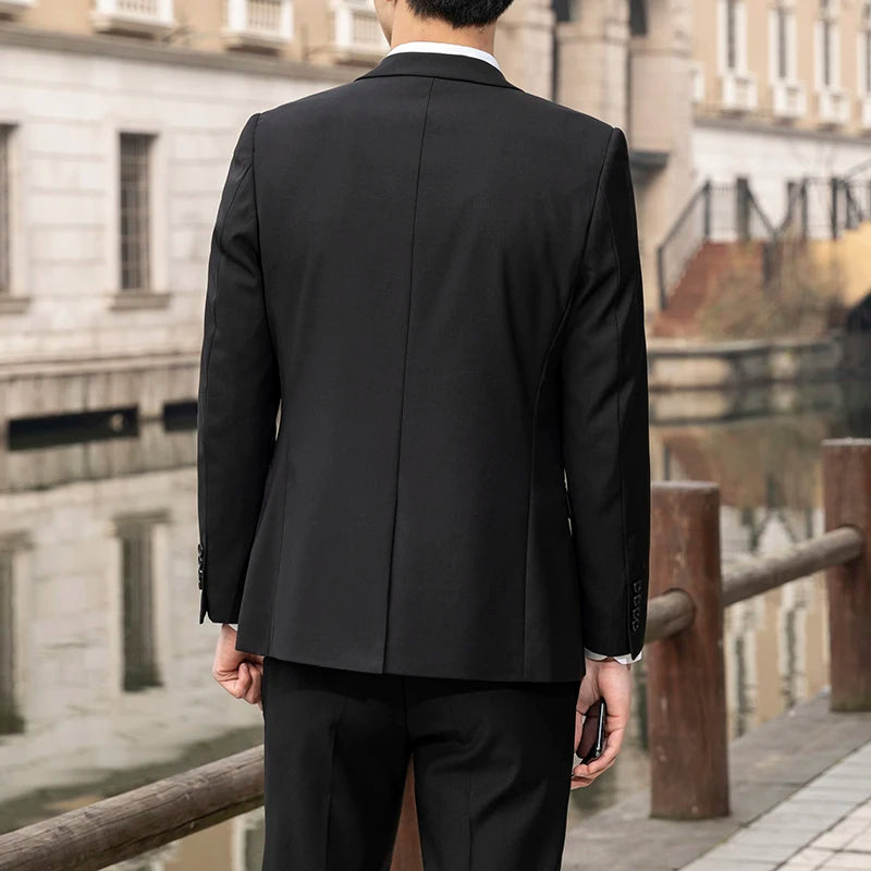 Men's High-Quality Professional Business Suit Solid Color Casual Two-Piece Set Fashion Wedding Handsome Trousers Included