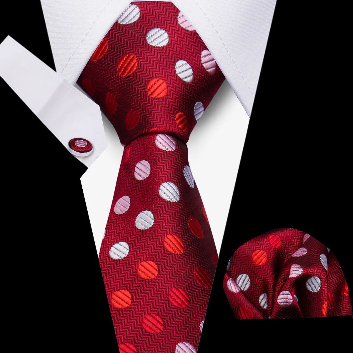 Tie Man Luxury Business Neck Tie For Mens Cufflinks Pocket Square Set 7.5cm Necktie For Wedding Party Shirts Sets White Cravats