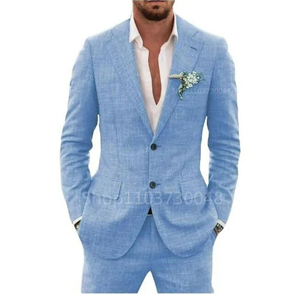 Elevate your style with our versatile 2-piece linen suit. Designed for the modern man, its slim-fit silhouette and chic notch lapel are effortlessly casual and elegantly formal.