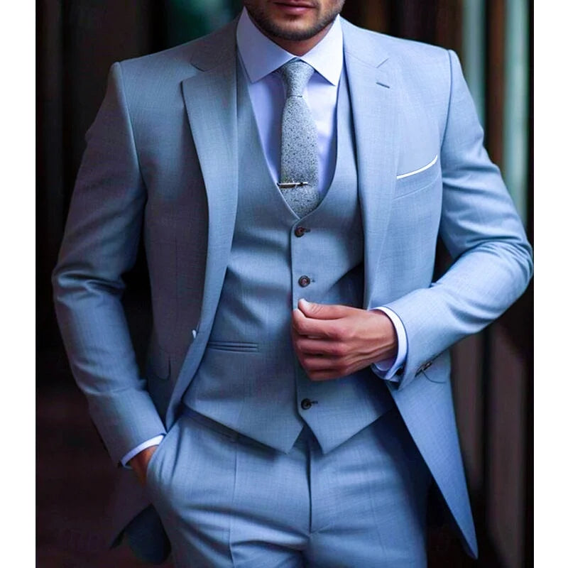 High Quality Beige Men Suits Notc Lapel Slim Fit Men Clothing Elegant Wedding 3 Piece Jacket Vest Pants Sets for Business Party