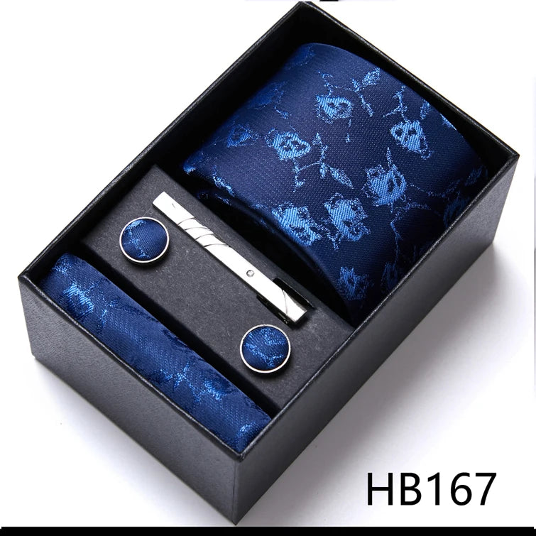 Jacquard Fashion Brand Tie Pocket Squares Set For Men Tie Handkerchief  Cufflink Necktie Gift Box Fit Wedding Holiday Workplace