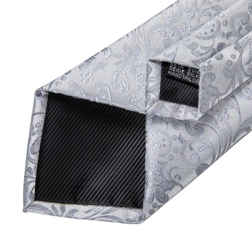Hi-Tie Luxury Silver Novelty Men Tie Gravata Silk Wedding Necktie For Men Hanky Cufflink Set Fashion Design BusinessDropshipping