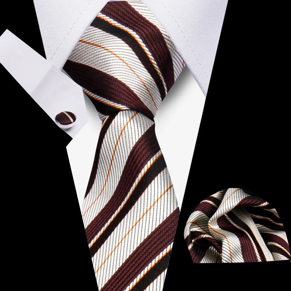 Tie Man Luxury Business Neck Tie For Mens Cufflinks Pocket Square Set 7.5cm Necktie For Wedding Party Shirts Sets White Cravats