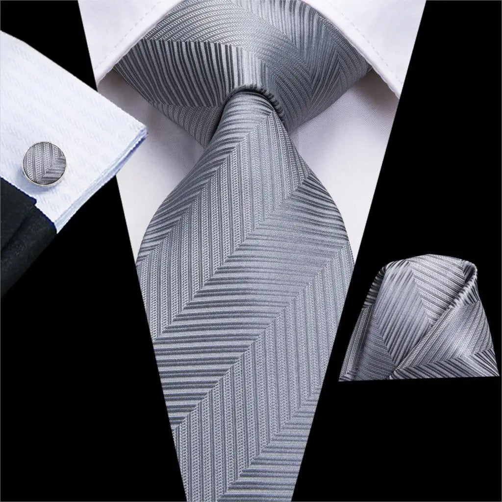 Hi-Tie Luxury Silver Novelty Men Tie Gravata Silk Wedding Necktie For Men Hanky Cufflink Set Fashion Design BusinessDropshipping