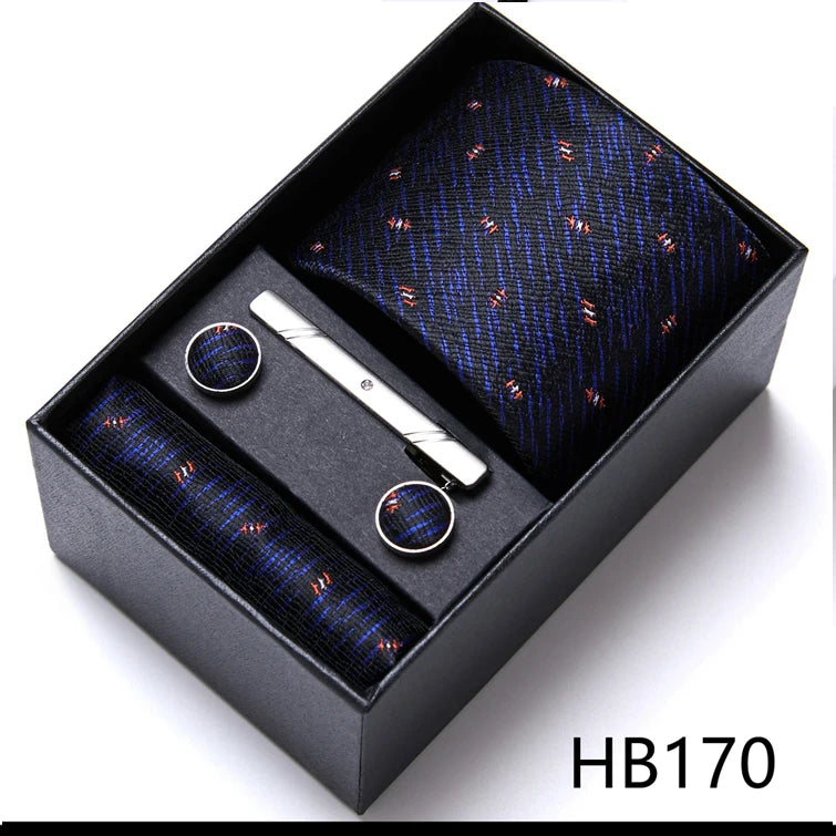 Jacquard Fashion Brand Tie Pocket Squares Set For Men Tie Handkerchief  Cufflink Necktie Gift Box Fit Wedding Holiday Workplace