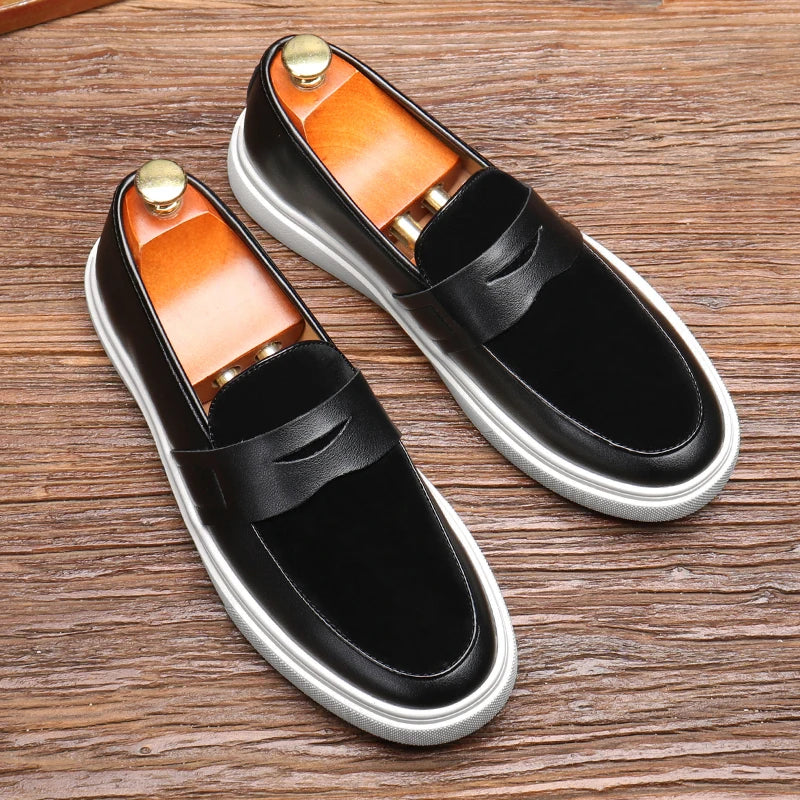 Fashion Men's Casual Slip-on Leather Shoes Men Classic British Style Penny Loafers Mens Outdoor Board Shoe Driving Flats
