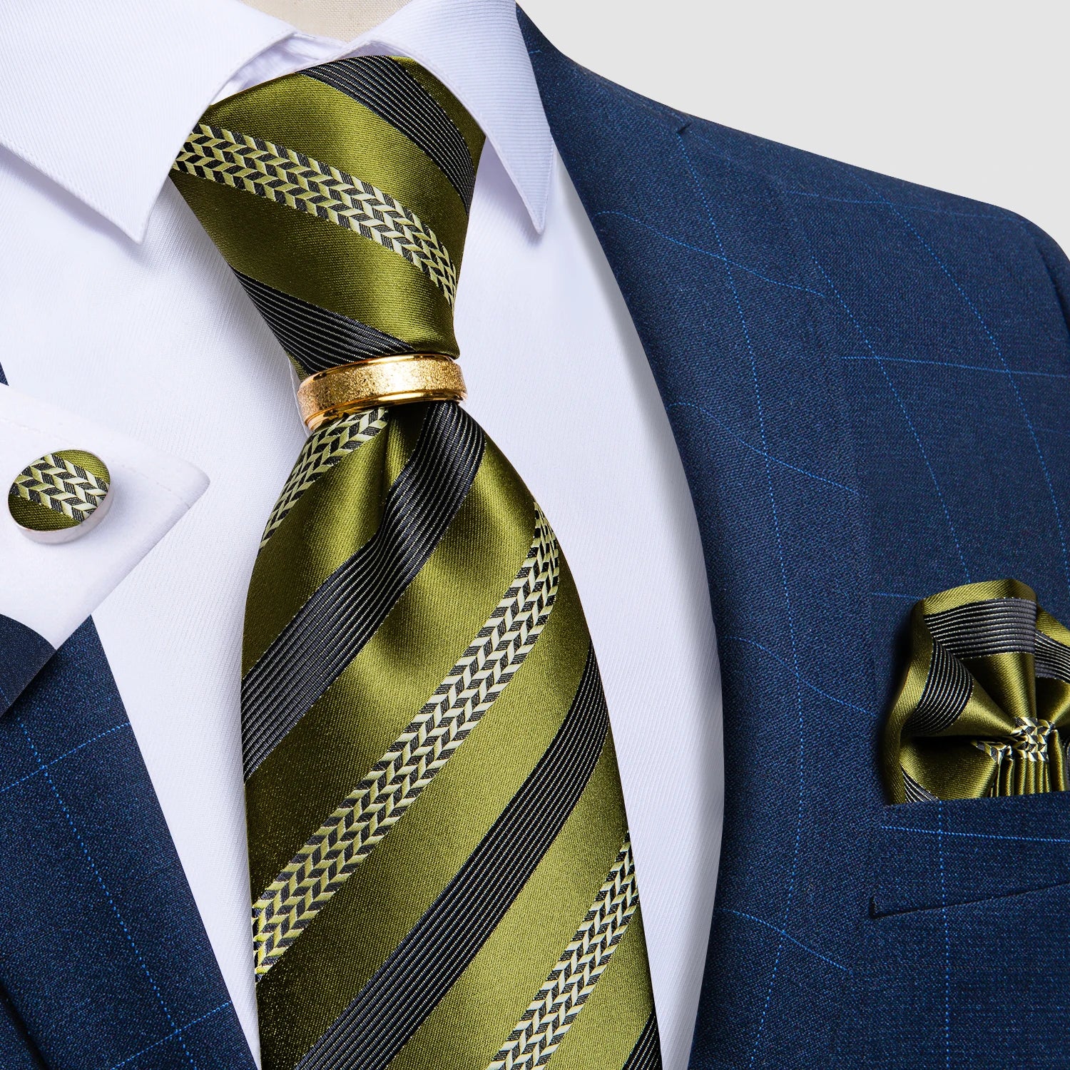 Pink blue Striped Men's Ties Business Wedding Neck Tie Pocket Square Cufflinks Tie Ring Men's Gift Gravata DiBanGu