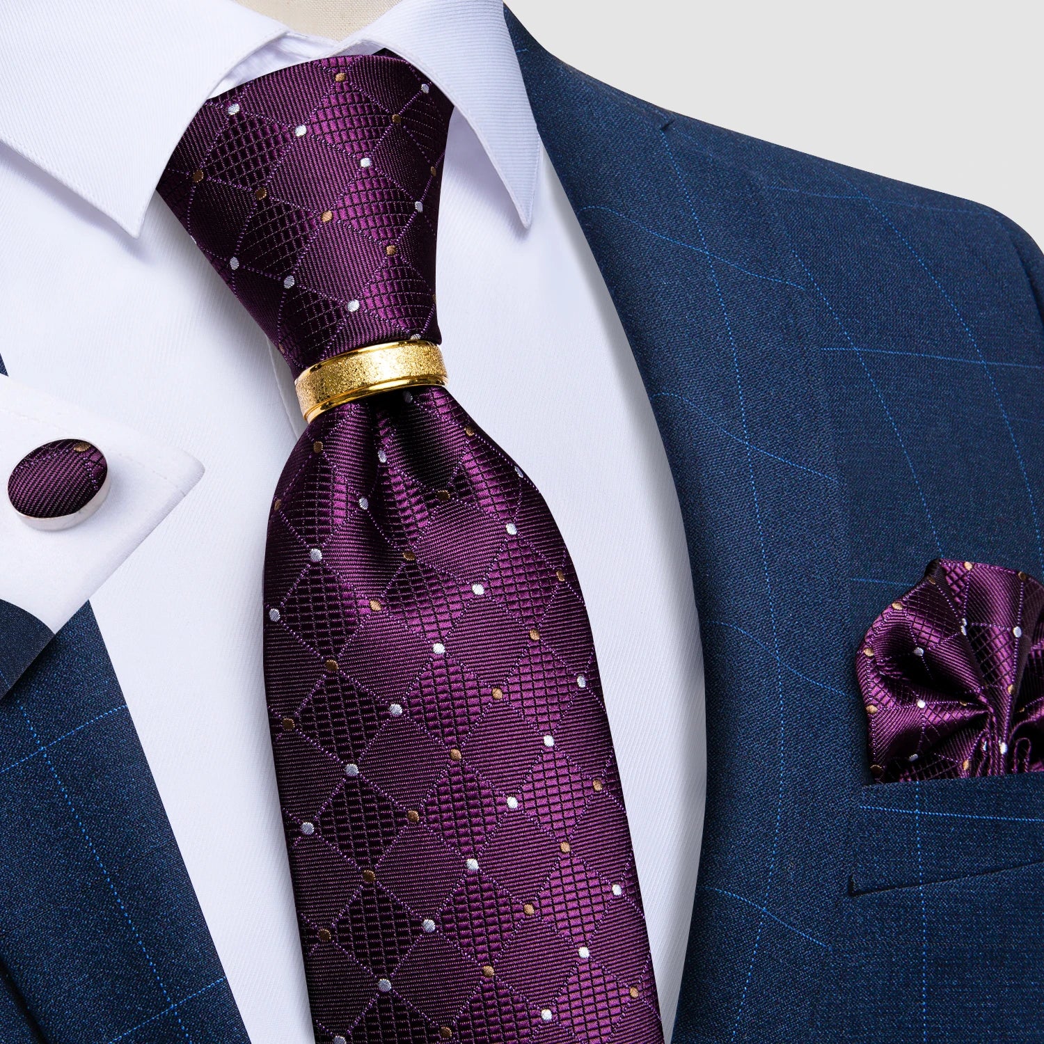 Pink blue Striped Men's Ties Business Wedding Neck Tie Pocket Square Cufflinks Tie Ring Men's Gift Gravata DiBanGu