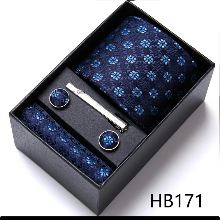 Jacquard Fashion Brand Tie Pocket Squares Set For Men Tie Handkerchief  Cufflink Necktie Gift Box Fit Wedding Holiday Workplace