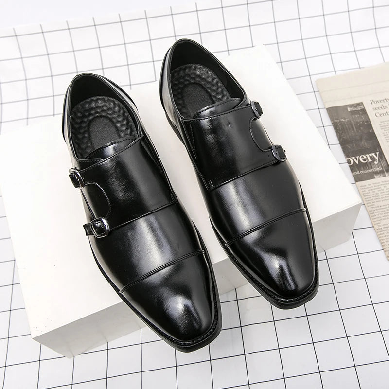 Classic Brand Versatile Men's Leather Casual Shoes Office Business Shoes Pointed Low Heel Men's Formal Shoes Big Size：38-48