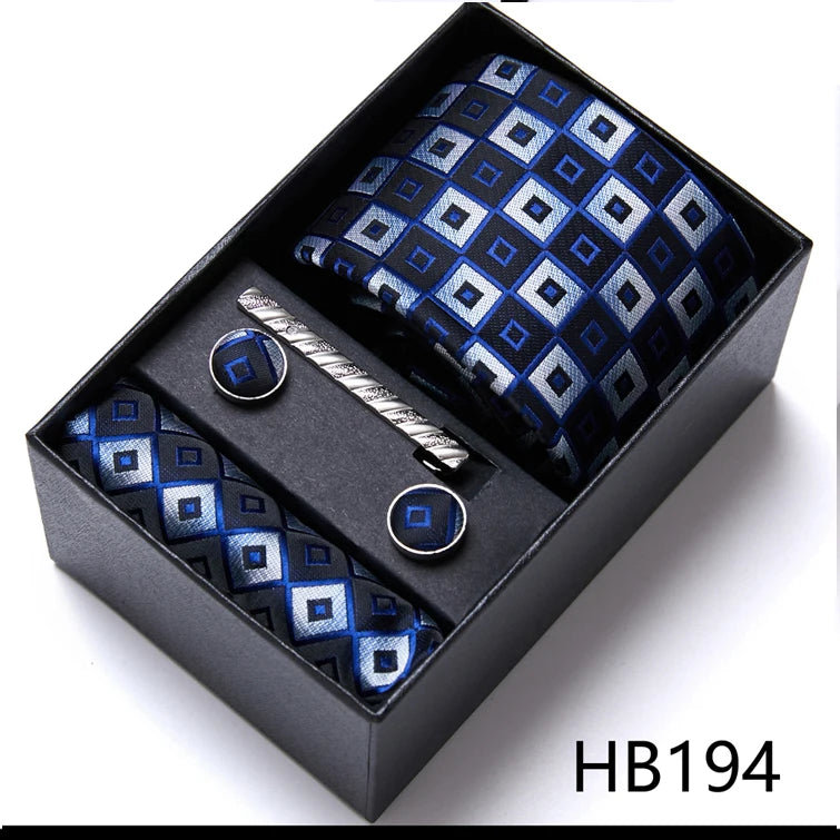 Jacquard Fashion Brand Tie Pocket Squares Set For Men Tie Handkerchief  Cufflink Necktie Gift Box Fit Wedding Holiday Workplace