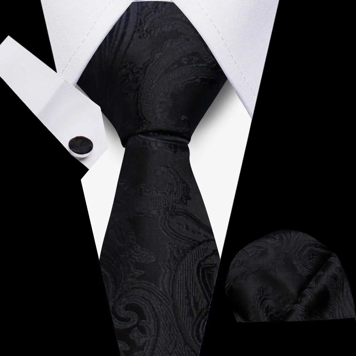 Tie Man Luxury Business Neck Tie For Mens Cufflinks Pocket Square Set 7.5cm Necktie For Wedding Party Shirts Sets White Cravats