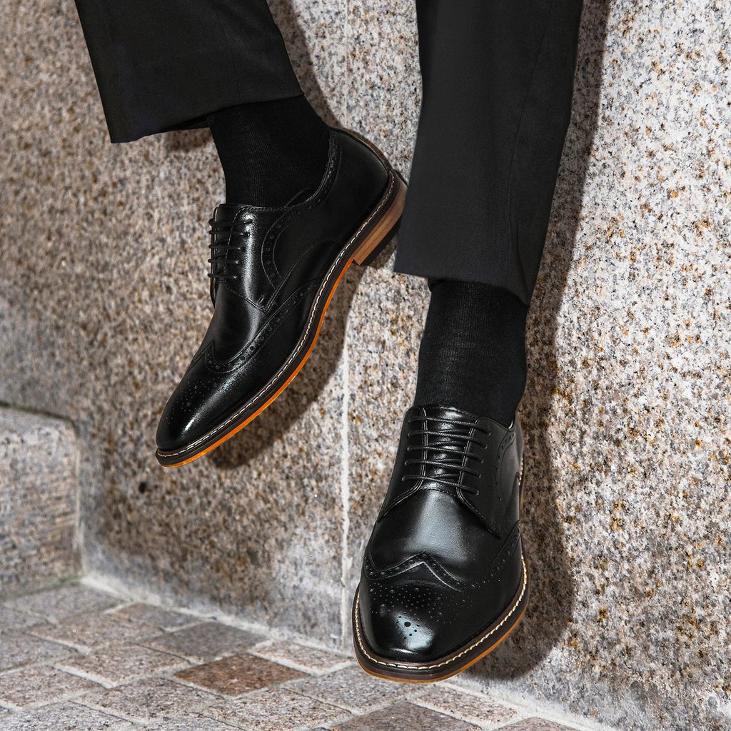 DESAI Men Shoes Mens Genuine Leather Business Dress Retro Gentleman Formal Carved Brogue Formal Shoes Men High Quality Gifts