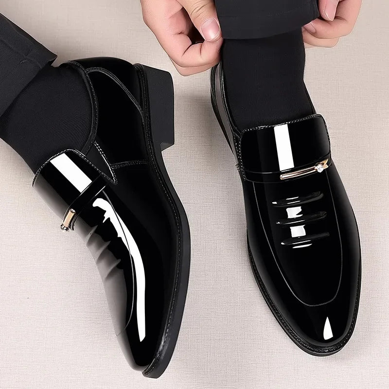 Men Patent Leather Shoes Business Shoes Casual Pointed Toe Slip on Loafers Men Luxury Party Wedding Plus Size Shoes