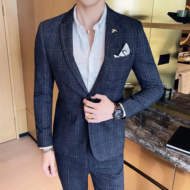 Men's Slim Fit Business Suit High Quality Boutique Fashion Two-Piece Set Handsome Trend Banquet Four Seasons Trousers Included